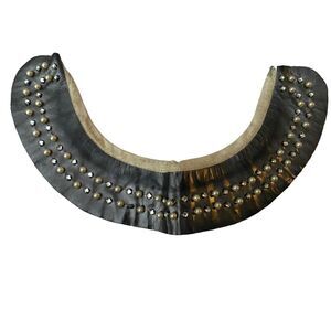VTG Accessory Collar Removable Brown Leather Beaded Esther & Irene Philadelphia